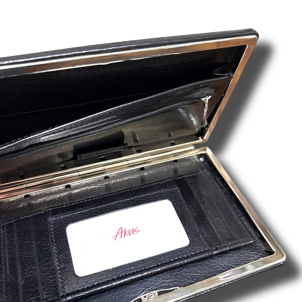 Vintage Abas Black Leather Frame Cache Wallet Silver Hardware Hard Shell - Picture 4 of 9